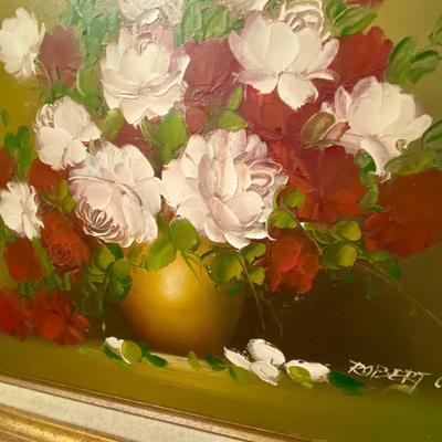 Framed Oil on Canvas Red and White Roses Vase; Signed Robert Cox