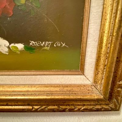 Framed Oil on Canvas Red and White Roses Vase; Signed Robert Cox