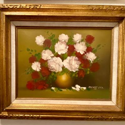 Framed Oil on Canvas Red and White Roses Vase; Signed Robert Cox