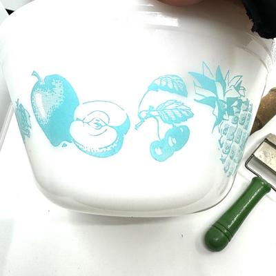 1467 Vintage Fireking Bowl with Kitchen Tools