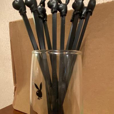 Vintage Playboy Cocktail Glasses Set, With Stirrers