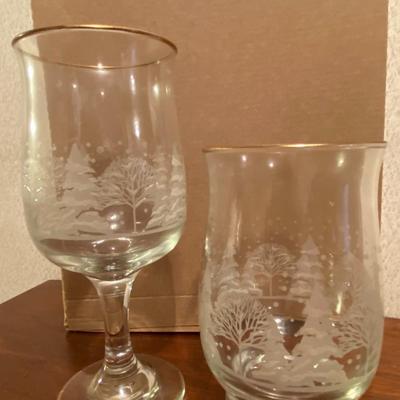 Etched Cocktail Glasses Set Lot