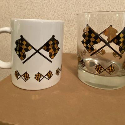 Racing Checkered Flag Mug and Cocktail Lot
