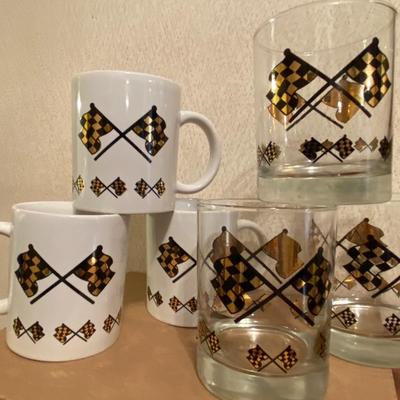 Racing Checkered Flag Mug and Cocktail Lot