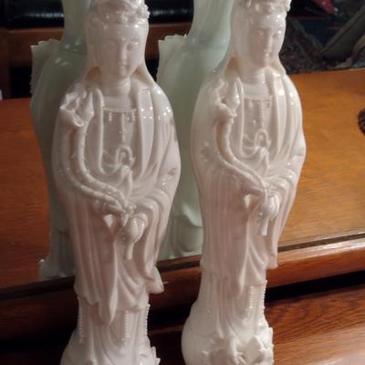 Pair of Blanc de Chine Goddess Figurines