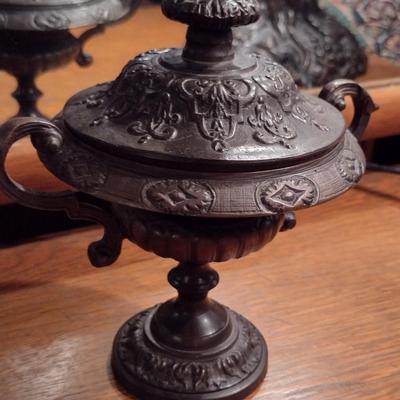 Cast Metal Small, Decorative Pedestal Bowl with Lid