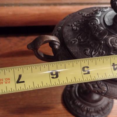 Cast Metal Small, Decorative Pedestal Bowl with Lid