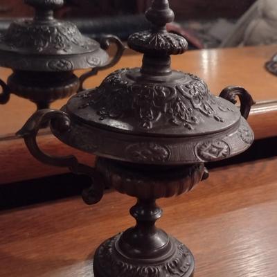 Cast Metal Small, Decorative Pedestal Bowl with Lid