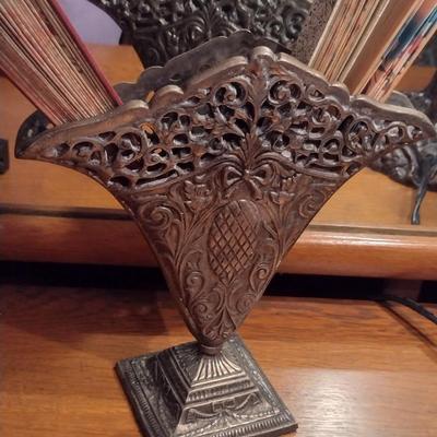 Reticulated Metal Fan Vase with Paper Folding Fans