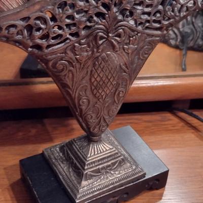 Reticulated Metal Fan Vase with Paper Folding Fans