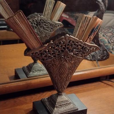 Reticulated Metal Fan Vase with Paper Folding Fans