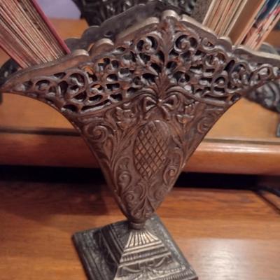 Reticulated Metal Fan Vase with Paper Folding Fans