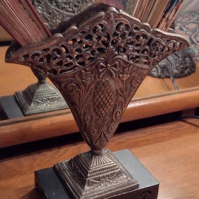 Reticulated Metal Fan Vase with Paper Folding Fans