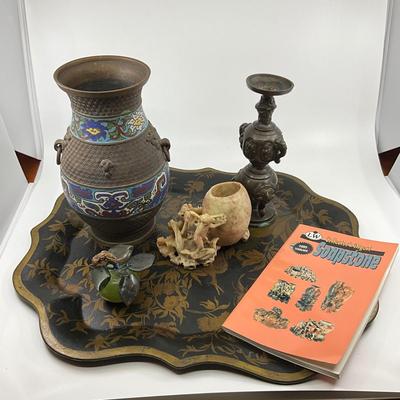 1445 Lot of Asian Decor , Soapstone, Cloisonne