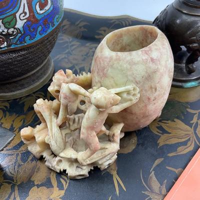 1445 Lot of Asian Decor , Soapstone, Cloisonne