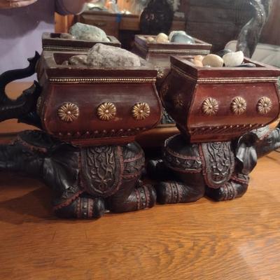 Pair of Wooden Carved Elephants
