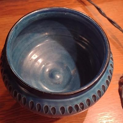 Italian MCM Style Painted Ceramic Pedestal Bowl