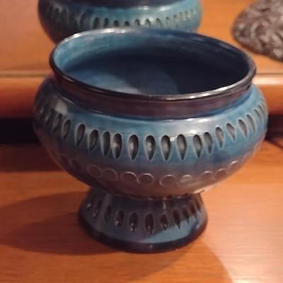 Italian MCM Style Painted Ceramic Pedestal Bowl