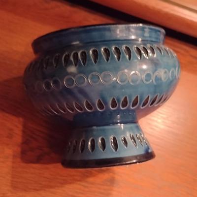 Italian MCM Style Painted Ceramic Pedestal Bowl