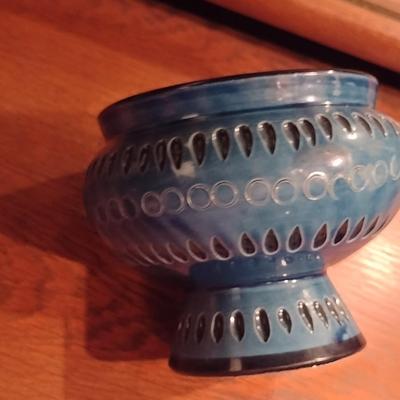 Italian MCM Style Painted Ceramic Pedestal Bowl