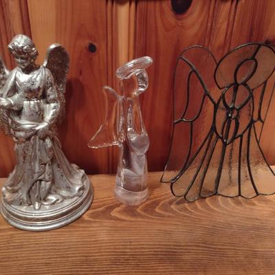 Collection of Angel Figurines- Stained Glass, Molded Glass and Department 56.