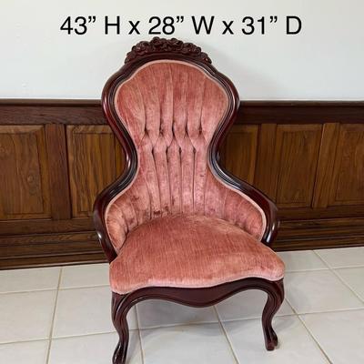 AMERICAN FURNITURE GALLERIES ~ Three (3) Piece Mahogany Floral Upholstered Victorian Style Tufted Set