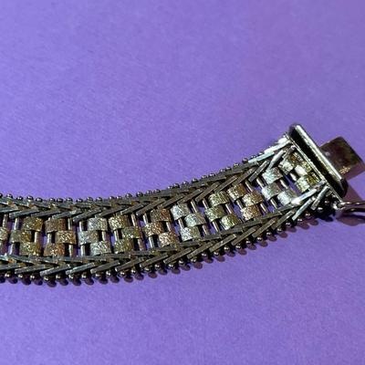 Vintage Tricolor 6.5" Fashion Sterling Silver Bracelet 1/2" Wide in Good Preowned Condition.