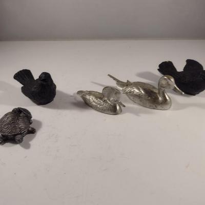 Collection of Metal Figurines- Birds, Ducks, and Turtle
