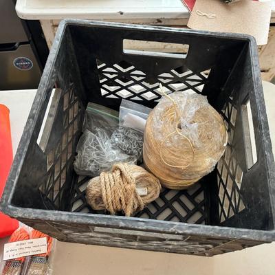 W1484 Milk Crate of Assorted Items Twine Cord Bits