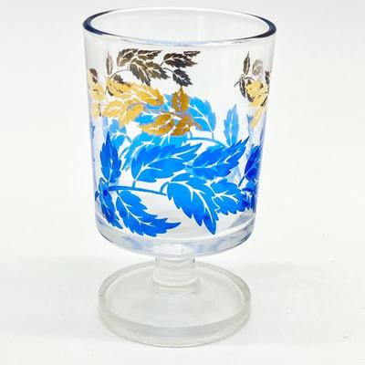 Vtg. Blue & Gold Leaf Footed Cordial Glasses ~ Set Of Six (6)
