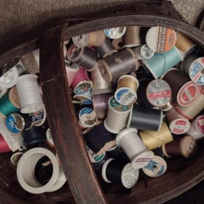 Vintage Faux Wood Plastic Sewing Box with Tray Including Supplies and Accessories