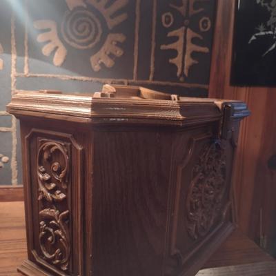 Vintage Faux Wood Plastic Sewing Box with Tray Including Supplies and Accessories