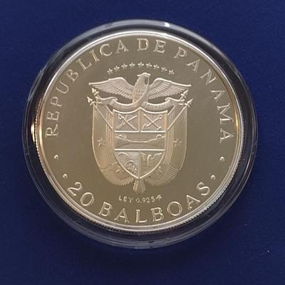 1974 Panama 20 Balboas 2000 Grain Sterling Silver .925 Proof Coin Franklin Mint with C.O.A. (#38)