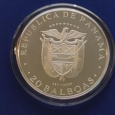 1974 Panama 20 Balboas 2000 Grain Sterling Silver .925 Proof Coin Franklin Mint with C.O.A. (#38)