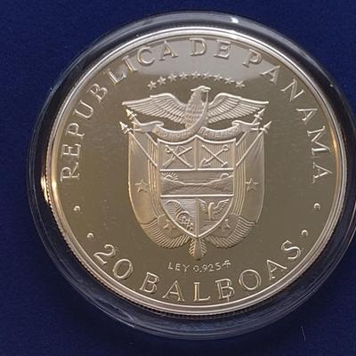 1974 Panama 20 Balboas 2000 Grain Sterling Silver .925 Proof Coin Franklin Mint with C.O.A. (#39)
