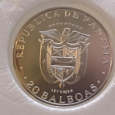 1972 Panama 20 Balboas 2000 Grain Sterling Silver .925 Proof Coin Franklin Mint (#42)