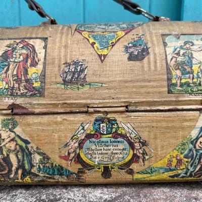 Vintage Decoupage Tin Lunchbox or Storage Container
