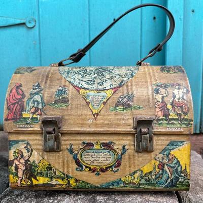 Vintage Decoupage Tin Lunchbox or Storage Container