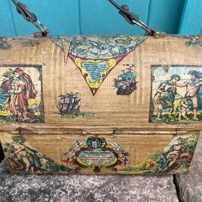 Vintage Decoupage Tin Lunchbox or Storage Container