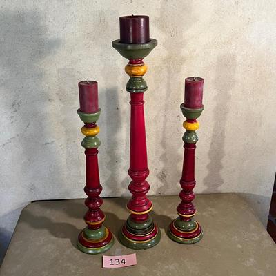 3 Mexican style wood candles