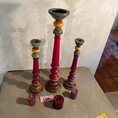 3 Mexican style wood candles