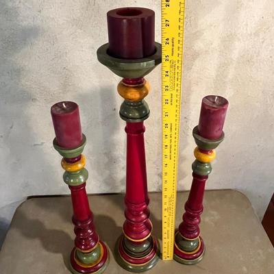 3 Mexican style wood candles