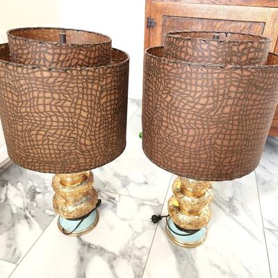 Lot #142B Matched Pair of Groovy MidCentury Modern Table Lamps - original shades