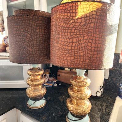 Lot #142B Matched Pair of Groovy MidCentury Modern Table Lamps - original shades