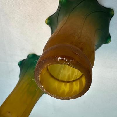 Three Vintage Amber, Green Lily Lamp Shades (See Description)