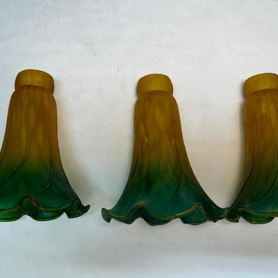 Three Vintage Amber, Green Lily Lamp Shades (See Description)