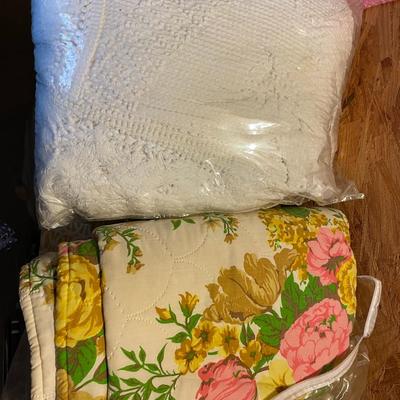 Vintage Quilted Bedspread and White Chenille Blanket