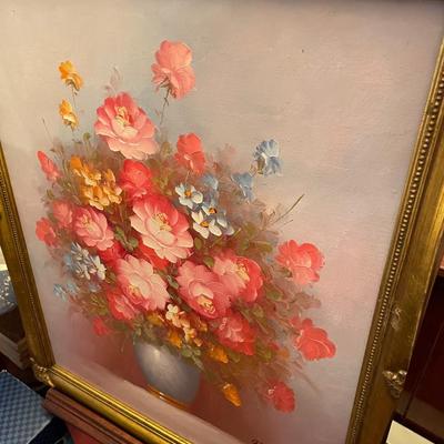 Framed Oil on Canvas Pink Floral Bouquet; Signed Robert Cox