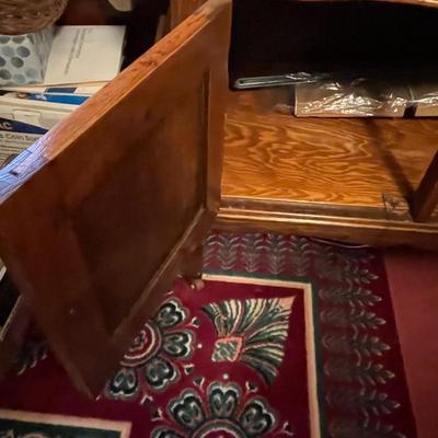 Primitive Oak Washstand with Two Oil Lamps & Candle Holder