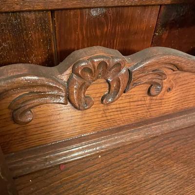 Primitive Oak Washstand with Two Oil Lamps & Candle Holder